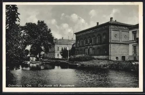 AK Oldenburg i. Old., Partie an der Elisabethstrasse mit Hunte und Augusteum