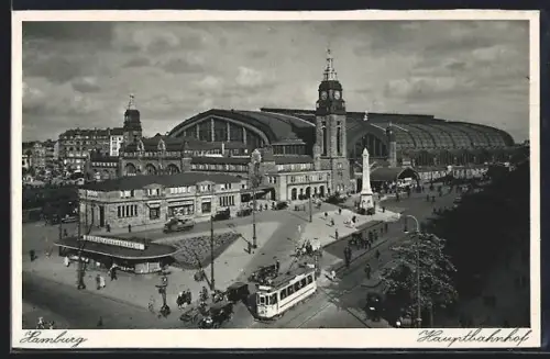 AK Hamburg-St.Georg, Hauptbahnhof, Strassenbahn auf dem Vorplatz