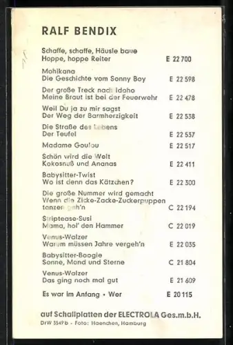 AK Musiker Ralf Bendix mit Brille, Autograph