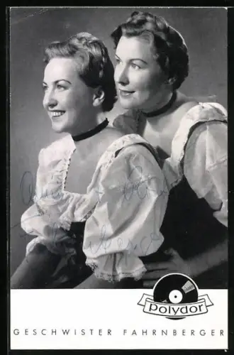 AK Musik-Duo Geschwister Fahrnberger in Trachten, Autograph