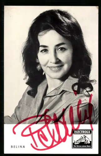 AK Musikerin Belina lächelnd im Porträt, Autograph