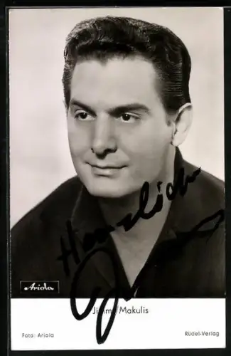 AK Musiker Jimmy Makulis im dunklen Hemd, Autograph