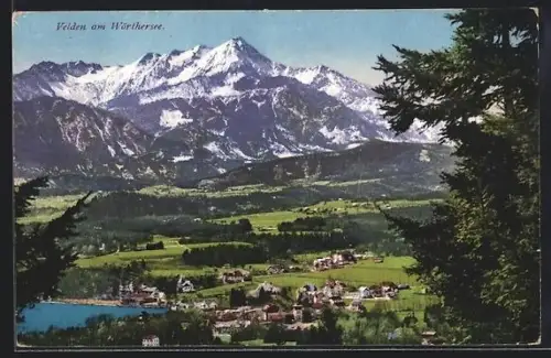 AK Velden am Wörthersee, Teilansicht mit See und Gebirgspanorama