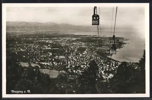 AK Bregenz a. B., Panorama mit Seilbahn und Bodensee