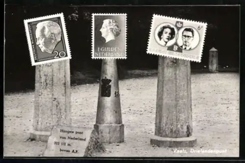 AK Vaals, Drielandenpunt, Briefmarken aus Deutschland, Belgien und den Niederlanden