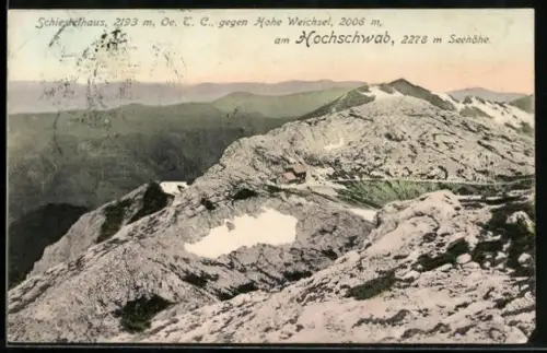 AK Schiestelhaus, Berghütte am Hochschwab Oe. T. C. gegen Hohe Weichsel