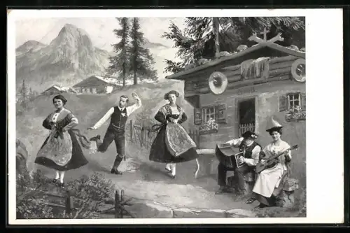 AK Dachau, Schuhplattler und Jodlerinnen der Dachauer Bauernkapelle
