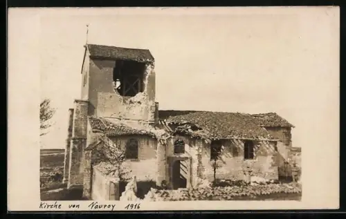 Foto-AK Nauroy, Zerstörte Kirche