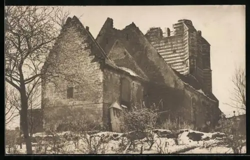 Foto-AK Moyenneville, Zerstörte Ortspartie im Winter 1917
