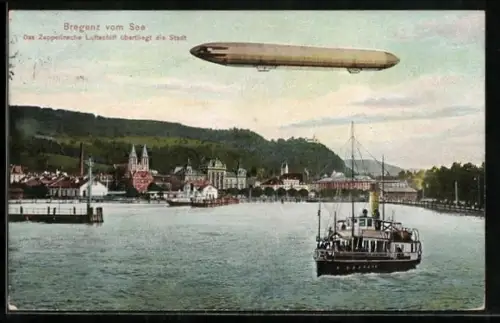 AK Bregenz, Zeppelin überfliegt die Stadt