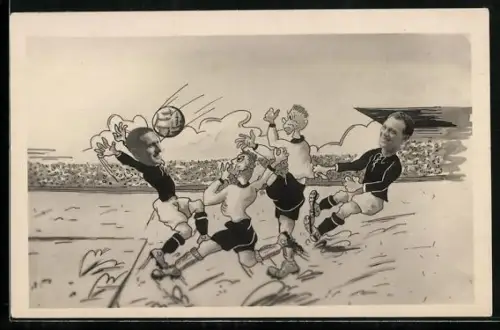 AK Lázne Teplice, Karikatur mit Fussballspielern