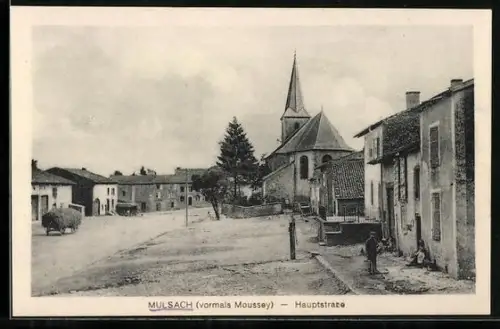 AK Mulsach /Lothringen, Hauptstrasse mit Kirche