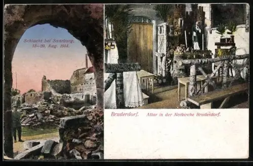 AK Bruderdorf, Schäden nach der Schlacht, Altar in der Notkirche