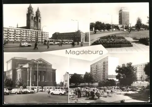 AK Magdeburg, Dom, Hochhaus Jakobstrasse, Maxim-Gorki-Theater