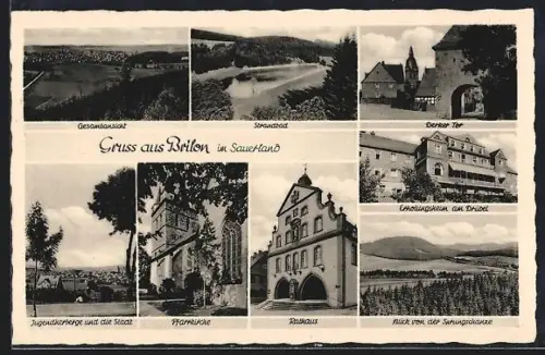 AK Brilon im Sauerland, Erholungshiem am Drübel, Jugendherberge mit Teilansicht, Rathaus