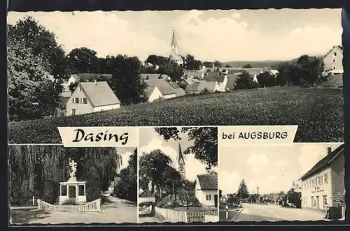 AK Dasing bei Augsburg, Ortspartie, Denkmal, Strassenpartie