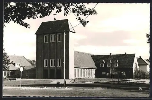AK Nordenham, Strassenpartie am Martin Luther-Haus