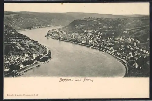 AK Boppard, Gesamtansicht mit Filsen und Rhein