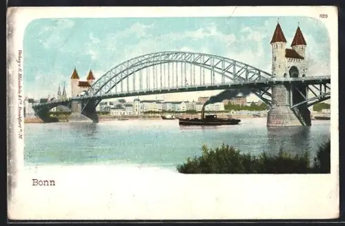 AK Bonn, Rheinbrücke, Dampfschiff