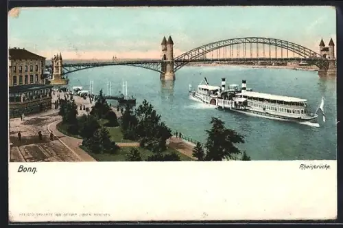 AK Bonn, Rheinbrücke, Dampfschiff