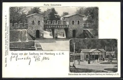 AK Homburg v. d. H., Porta Decumana, Stationshaus der elektr. Bergbahn Saalburg