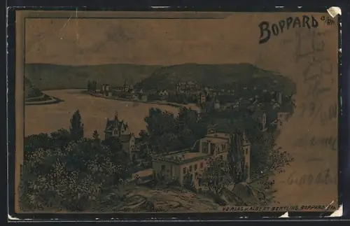 Metallfolie-AK Boppard a. Rh., Rheinpanorama mit Ortsansicht und Kirche