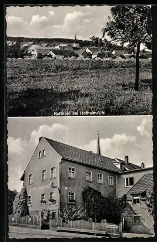 AK Kerbfeld bei Hofheim, Ortsansicht, Gasthaus und Bäckerei von Franz Lutz, Ortsansicht mit Kirche