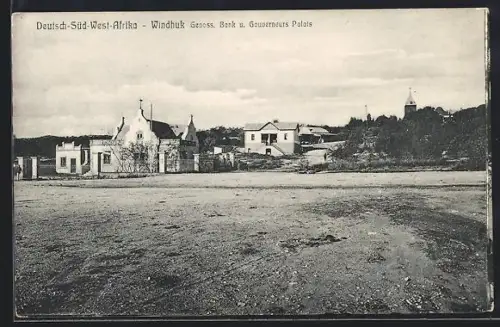 AK Windhuk /Deutsch-Süd-West-Afrika, Genoss. Bank und Gouverneurs Palast