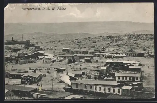 AK Lüderitzbucht /D.-S.-W.-Afrika, Ortsansicht mit Weingeschäft von Alfred Berger