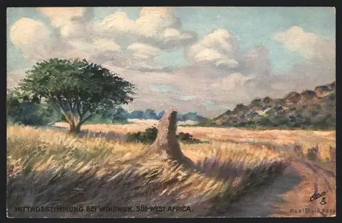 Künstler-AK Windhuk, Mittagsstimmung in der Savanne