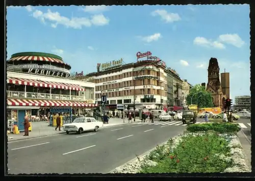 AK Berlin-Charlottenburg, Kurfürstendamm mit Kaiser-Wilhelm-Gedächtniskirche und U-Bahnstation