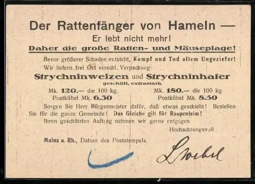 AK Mainz a. Rh., Chemische Fabrik L. Webel, Ratten- und Mäusebekämpfung, Strychninweizen und Strychninhafer