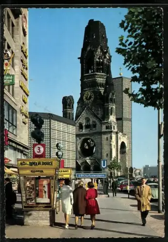 AK Berlin-Charlottenburg, Kurfürstendamm mit Kaiser-Wilhelm-Gedächtniskirche, U-Bahnhof Kurfürstendamm
