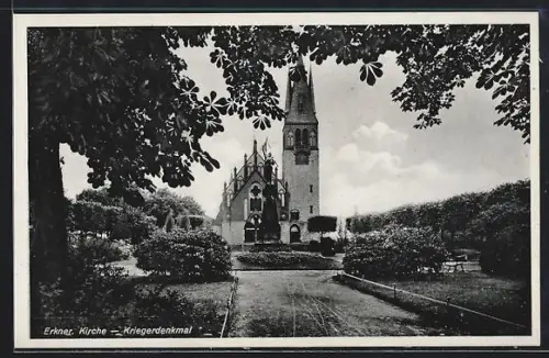 AK Erkner, Kirche mit Kriegerdenkmal