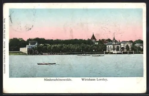 AK Berlin-Niederschöneweide, Uferpartie mit Wirtshaus Loreley