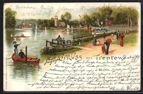 Lithographie Berlin-Treptow, Restaurant Paradies Garten von Otto Buchholtz