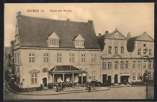 Lithographie Kiel, Markt mit Wache