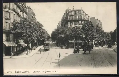 AK Paris, Avenue Jean-Jaurès, Strassenbahn