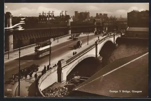 AK Glasgow, George V Bridge, Strassenbahn
