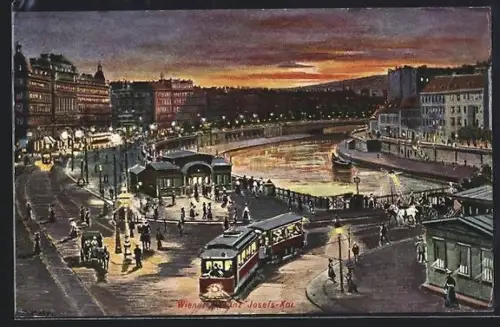 AK Wien, Strassenbahn am Franz Josef's Kai