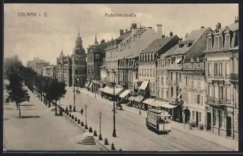 AK Colmar, Strassenbahn in der Rufacherstrasse