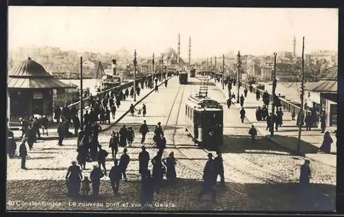 AK Constantinople, Le nouveau pont vue de Galate, Strassenbahn