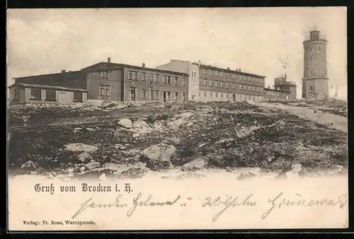 AK Brocken i. H., Gebäudeensemble und Aussichtsturm
