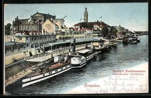 AK Dresden, Helbig`s Etablissement Italienisches Dörfchen, Dampferanleger