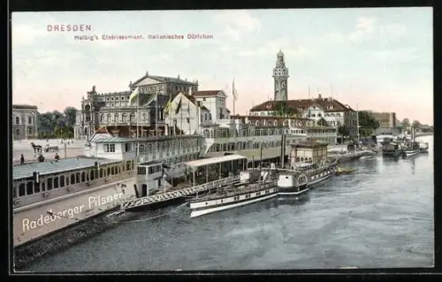 AK Dresden, Helbig`s Etablissement, Italienisches Dörfchen, Dampferanleger