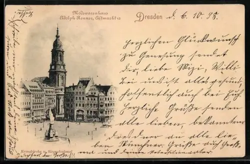 AK Dresden, Kreuzkirche mit Siegesdenkmal