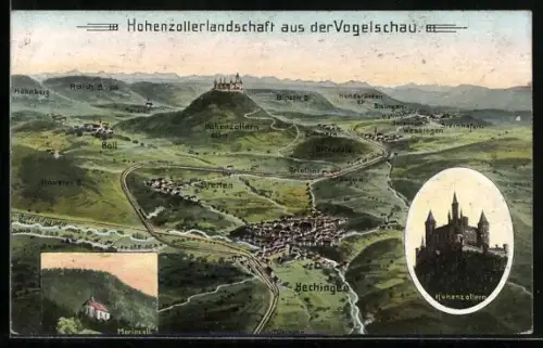 AK Hechingen, Panorama mit Burg Hohenzollern und Kapelle Mariazell