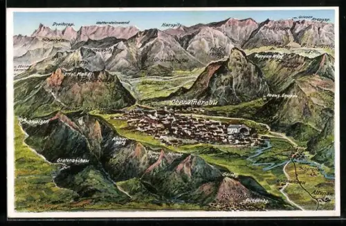 AK Oberammergau, Panorama mit umliegenden Bergen