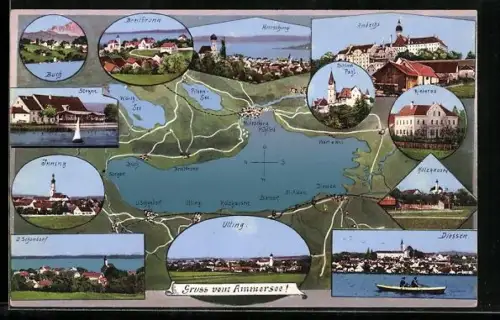 AK Herrsching, Ammersee mit Diessen, Buch, Andechs, Utting, Schondorf, Stegen