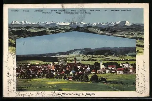 AK Isny i. Allgäu, Panorama mit Alpenkette